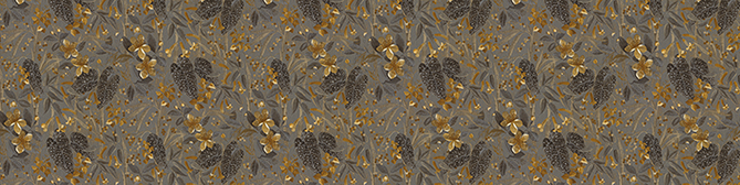 Decorative horizontal banner with a seamless floral pattern in shades of brown and gold, ideal for website background or elegant design elements.